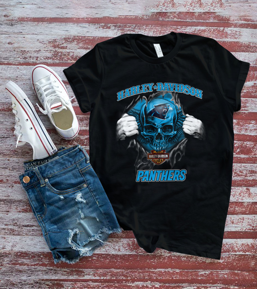 Harley Davidson Panthers Skull Nfl Carolina T-Shirt