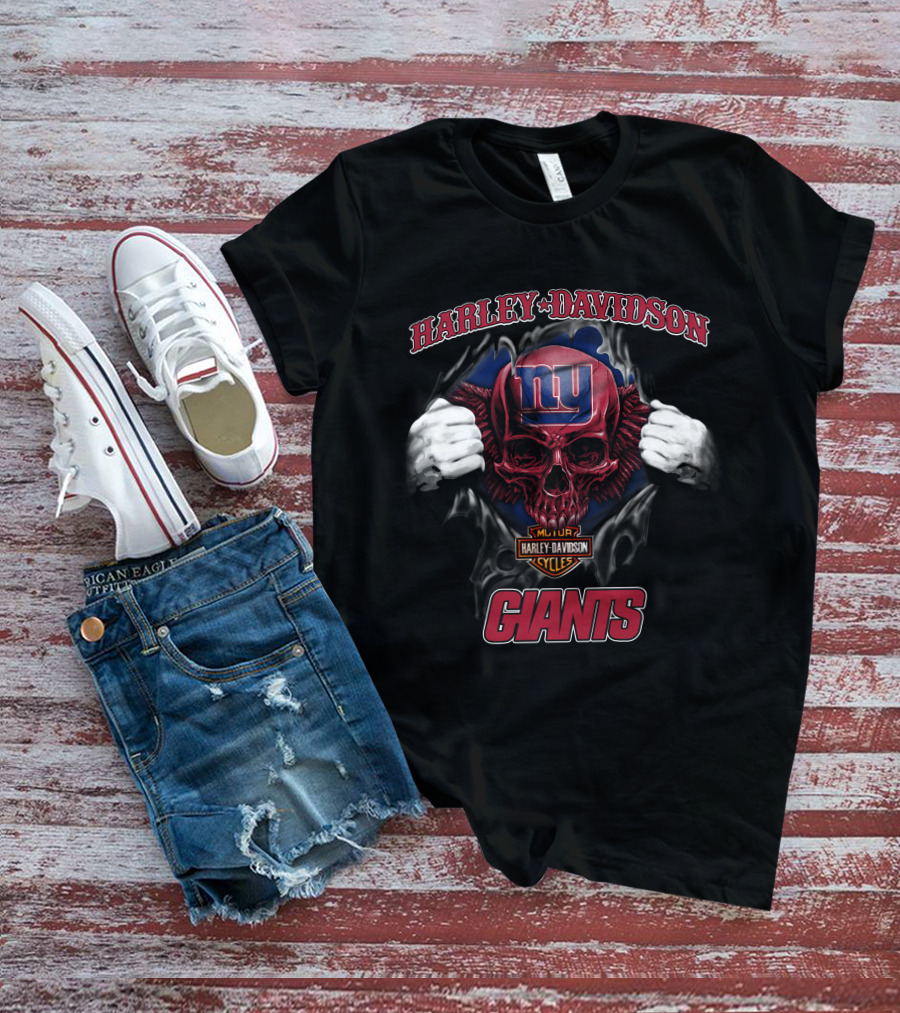 Harley Davidson New York Giants Skull Nfl T-Shirt