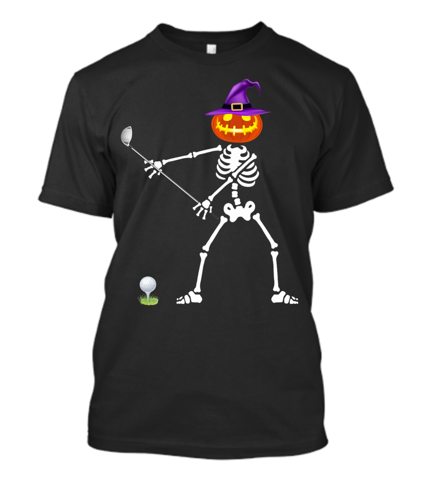 Golf Skeleton With Witch Pumpkin Head Halloween Lazy T-Shirt