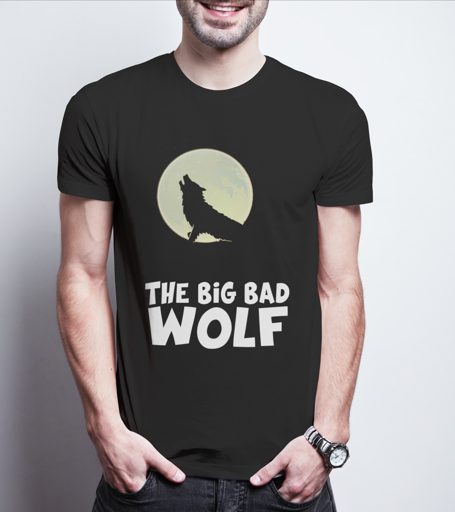 The Big Bad Wolf Howling At Moon With Flying Bat Halloween T-Shirt