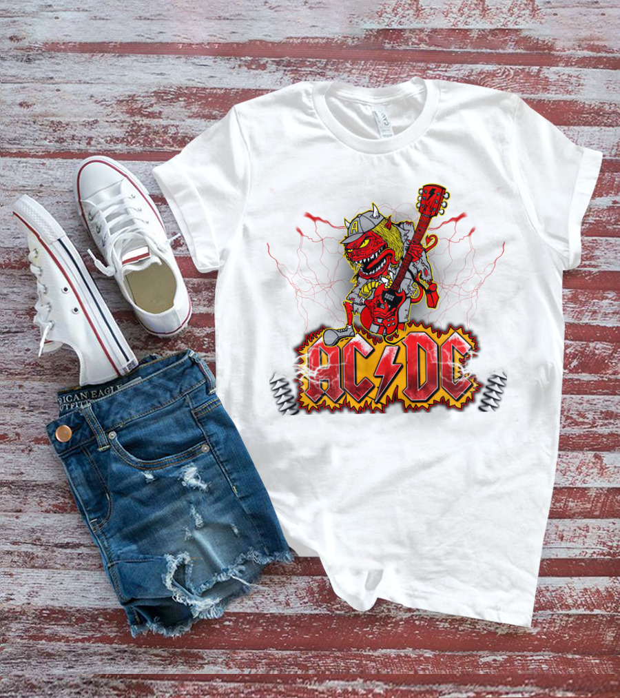 AC DC Fan Logo With Rock Devil Playing Guitar T-Shirt