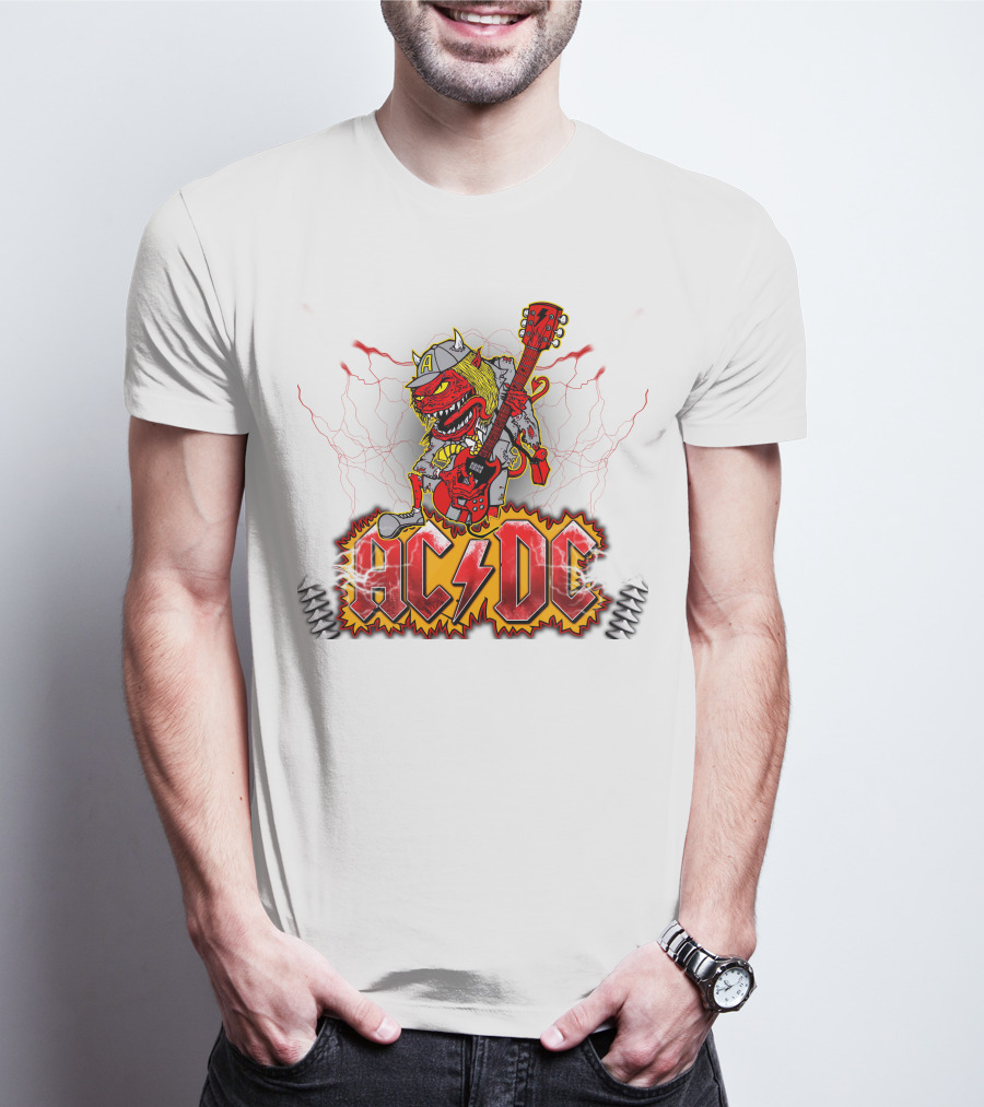 AC DC Fan Logo With Rock Devil Playing Guitar T-Shirt