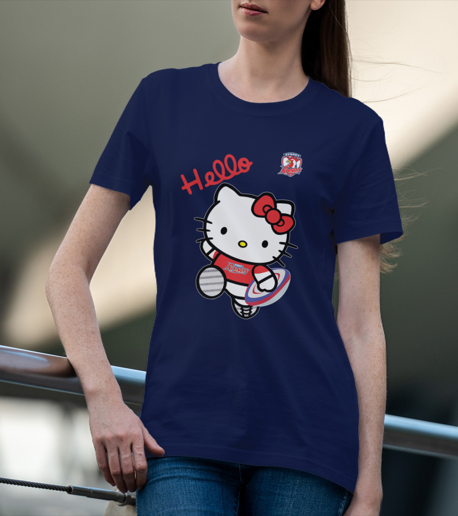 Hello Kitty Sydney Roosters NRL001 Red Bow Rugby Character T-Shirt