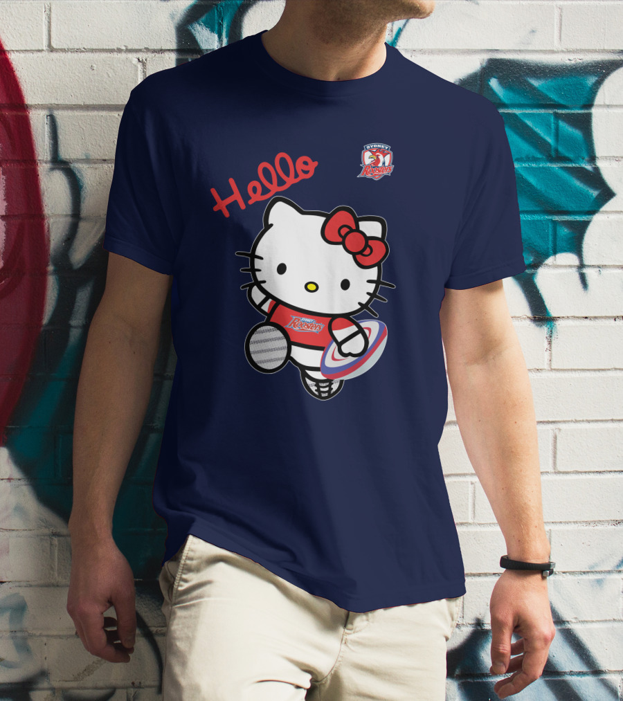 Hello Kitty Sydney Roosters NRL001 Red Bow Rugby Character T-Shirt