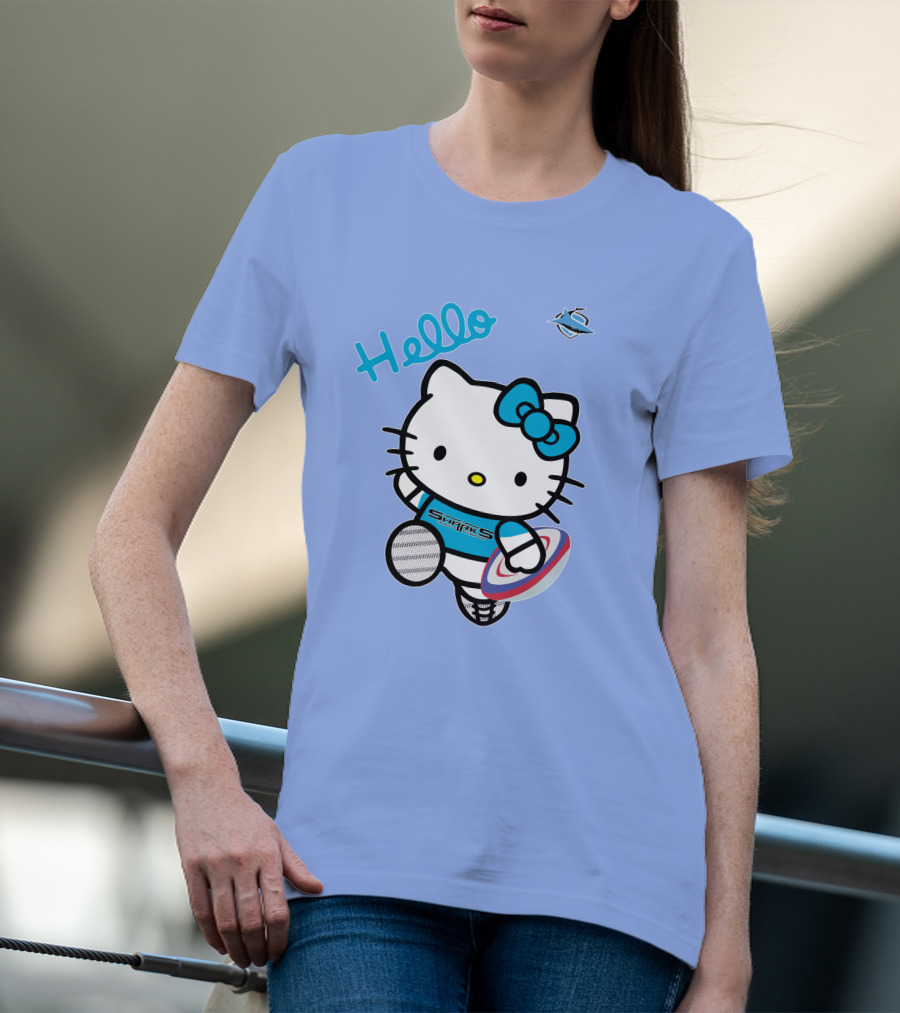 NRL1005 Cronulla Sutherland Sharks Hello Kitty Rugby Player T-Shirt