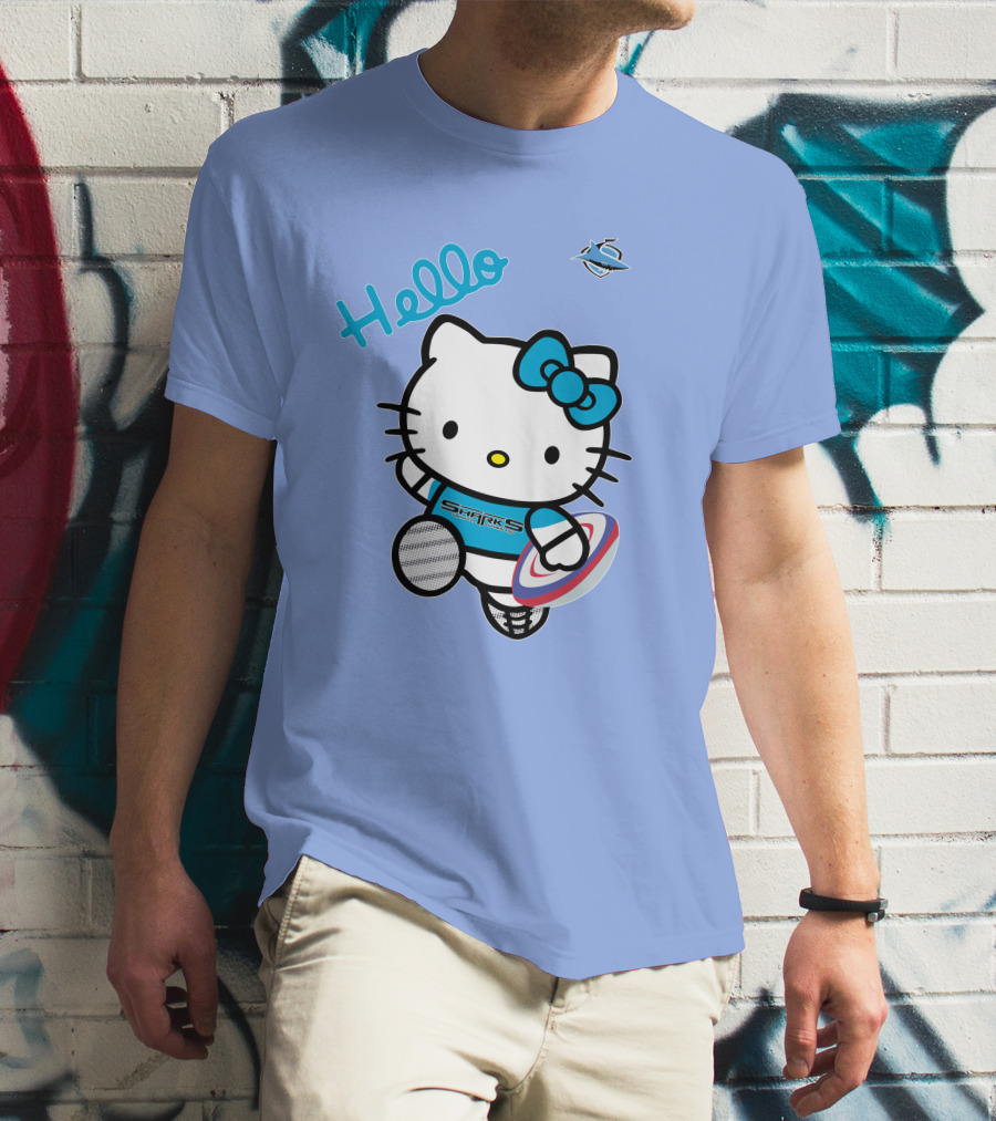 NRL1005 Cronulla Sutherland Sharks Hello Kitty Rugby Player T-Shirt