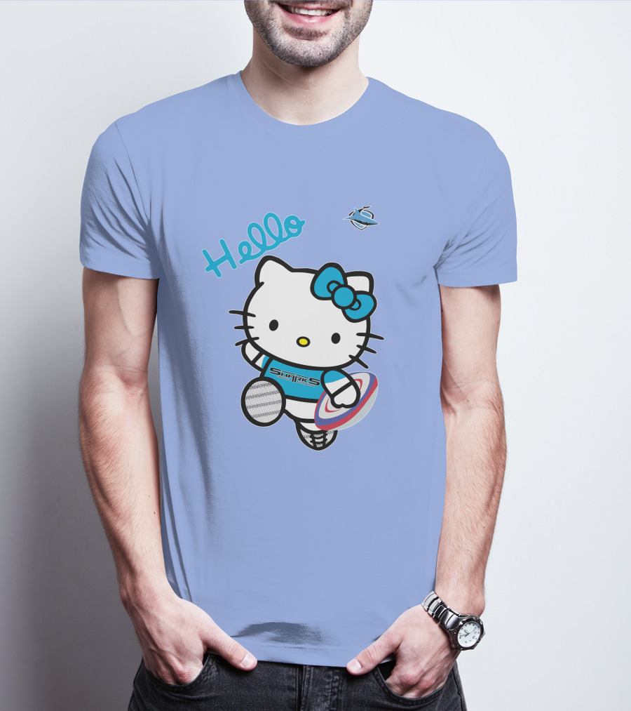 NRL1005 Cronulla Sutherland Sharks Hello Kitty Rugby Player T-Shirt