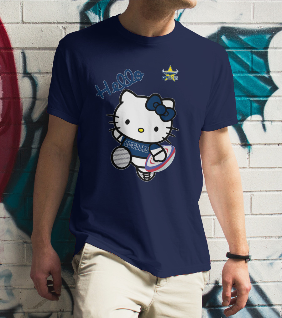 Hello Kitty North Queensland Cowboys Crossover With Rugby Ball T-Shirt