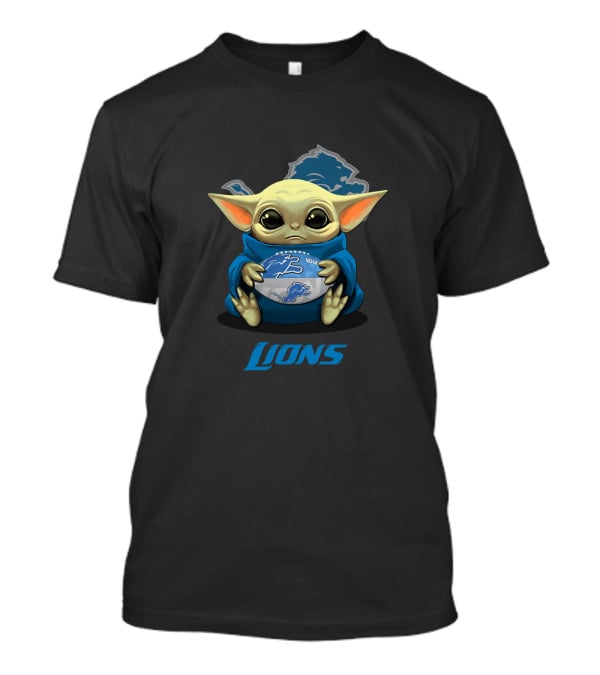 Detroit Lions Baby Yoda Holding Football With Lions T-Shirt