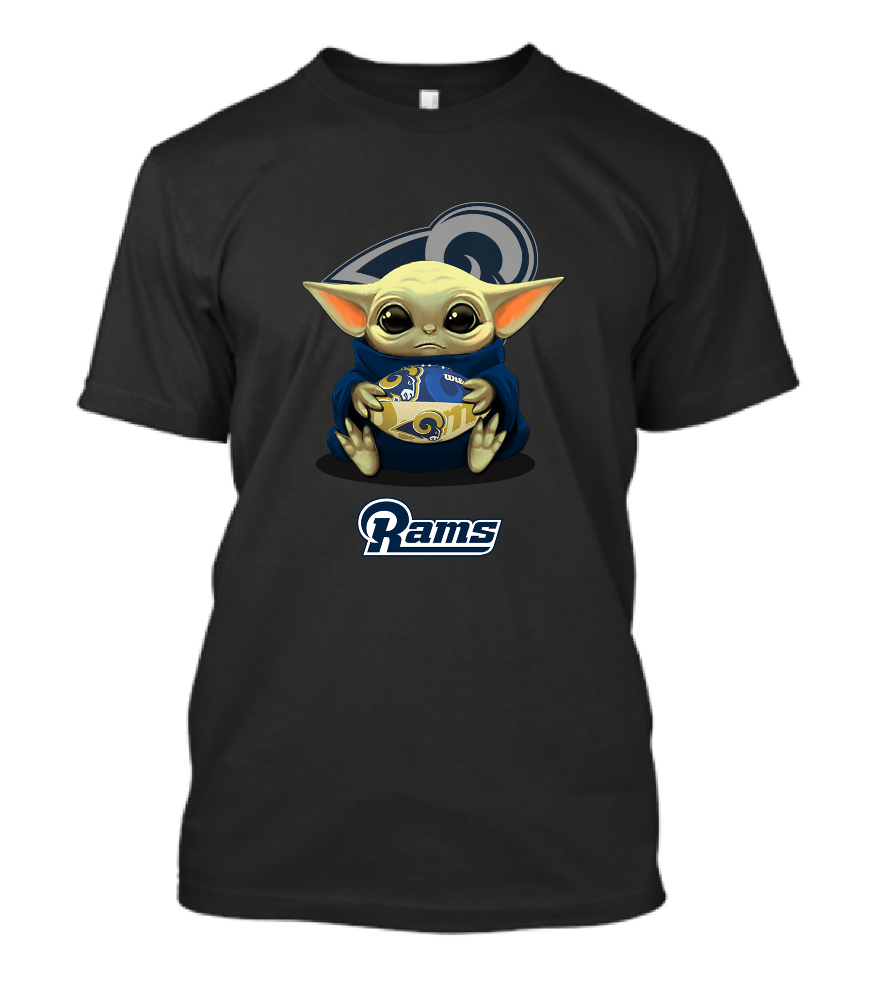 Los Angeles Rams Baby Yoda Holding Team Football T-Shirt