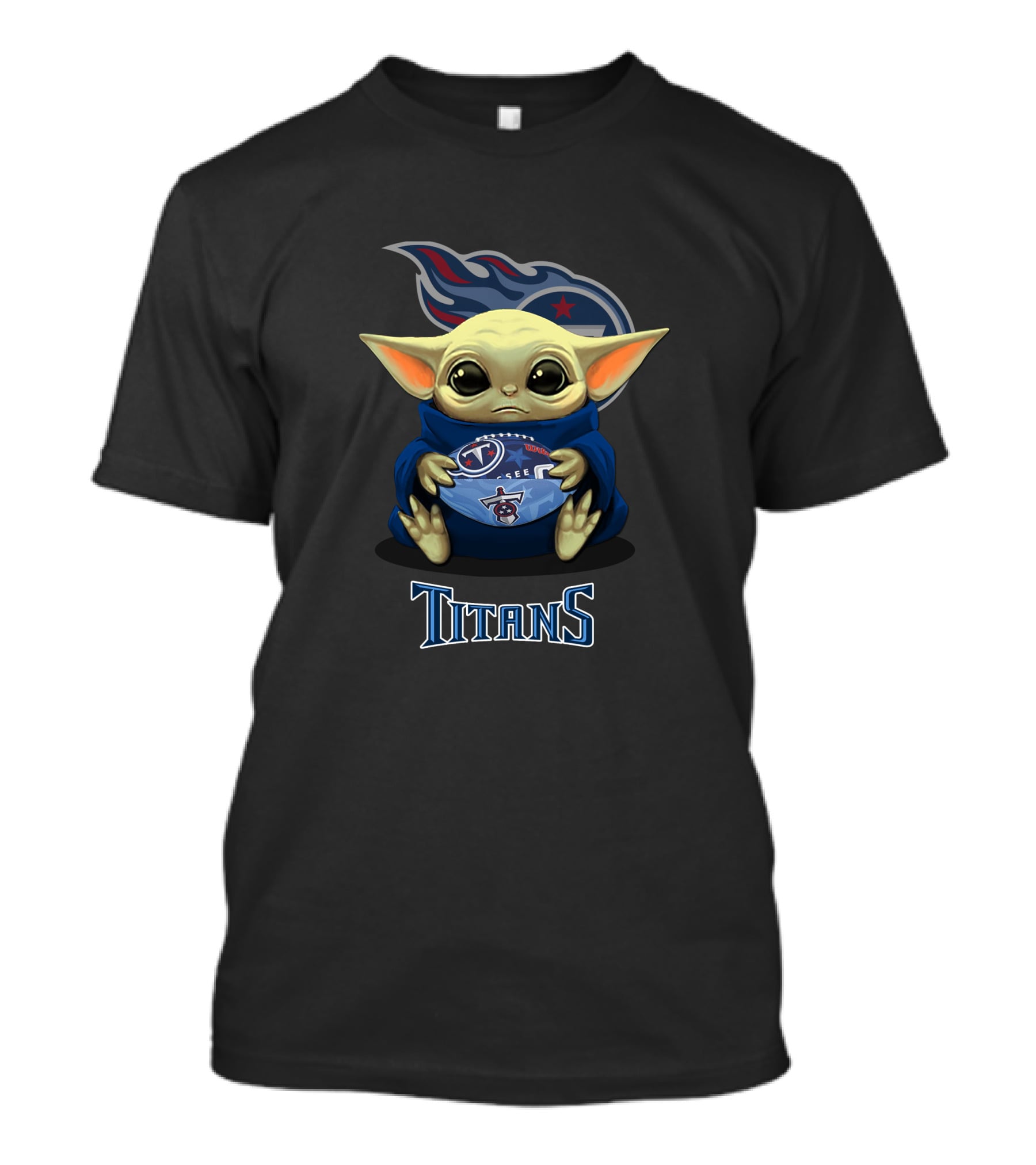 Tennessee Titans Baby Yoda Holding Football With Team T-Shirt
