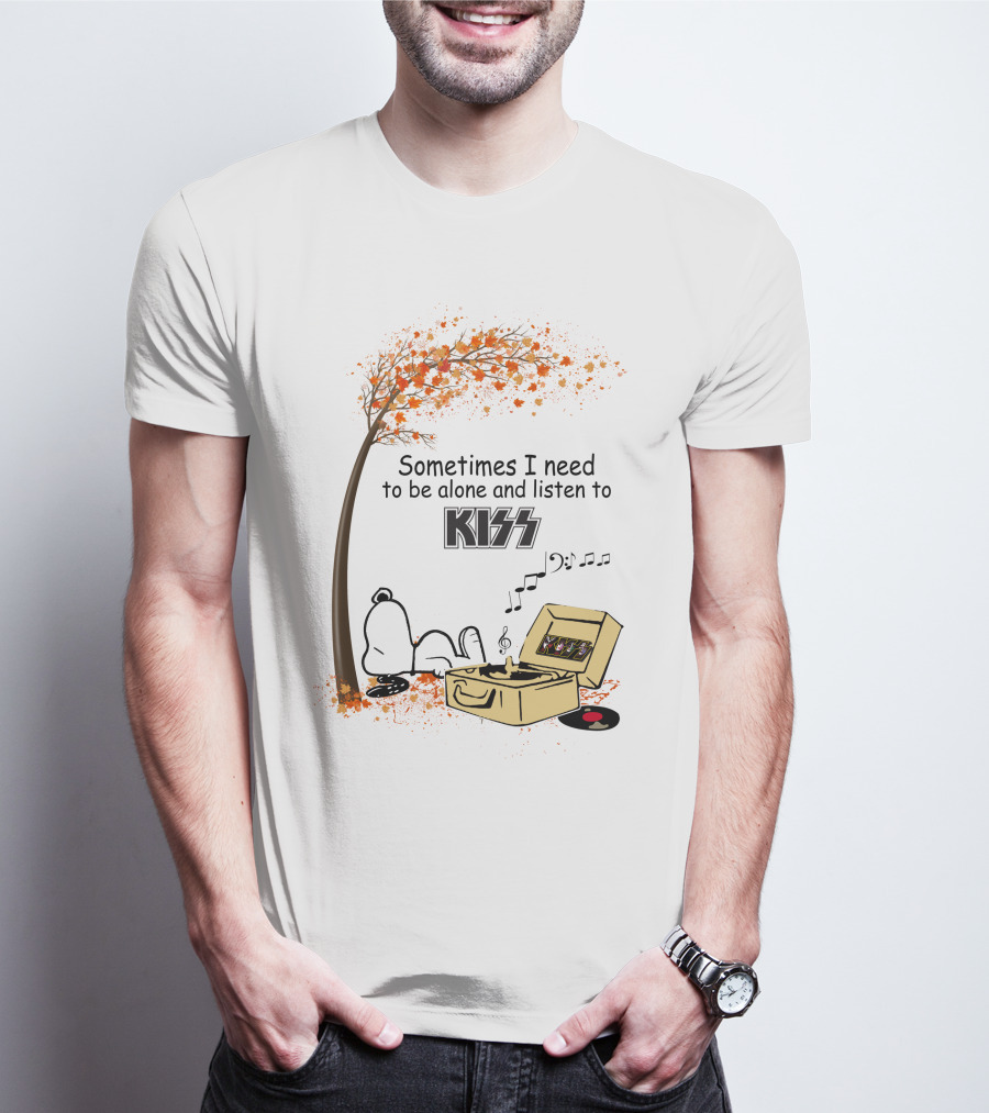 Sometimes I Need To Be Alone Listen To Kiss Snoopy Record Player Autumn Leaves T-Shirt