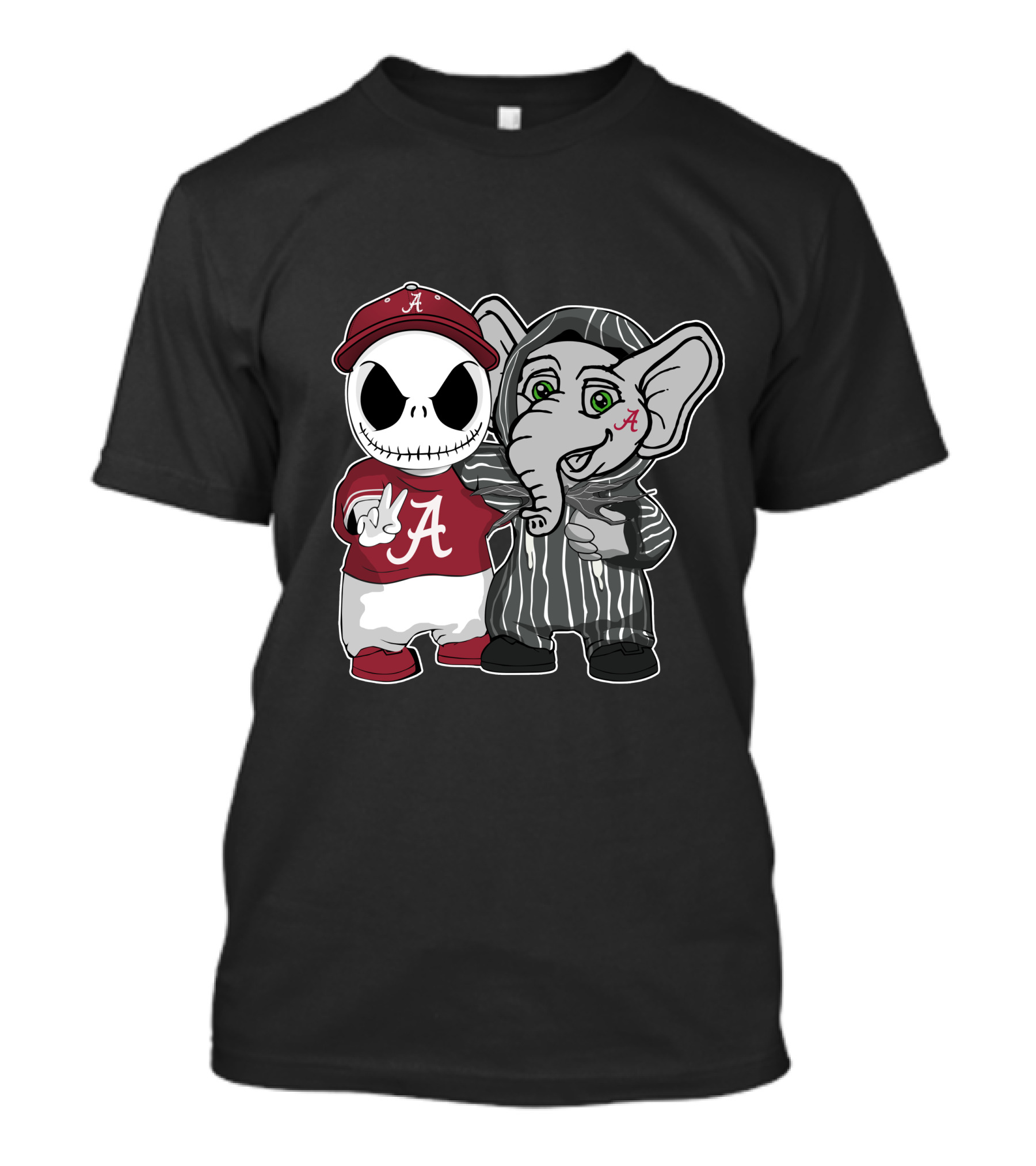 Alabama Crimson Tide Jack Skellington With Elephant In Striped T-Shirt