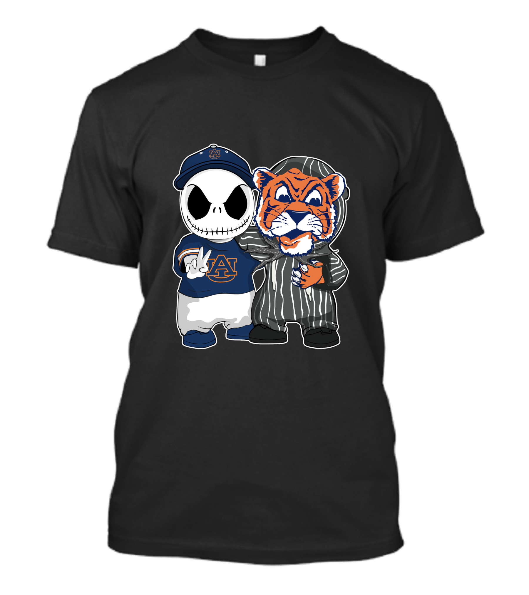 Auburn Tigers Jack Skellington And Tiger Mascot Crossover T-Shirt