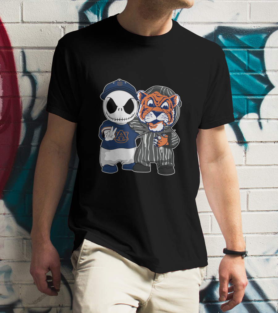 Auburn Tigers Jack Skellington And Tiger Mascot Crossover T-Shirt