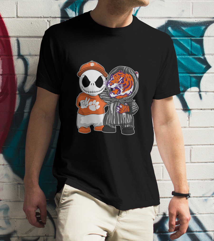 Jack Skellington Clemson Tigers Fan With Tiger Mascot Hugging T-Shirt