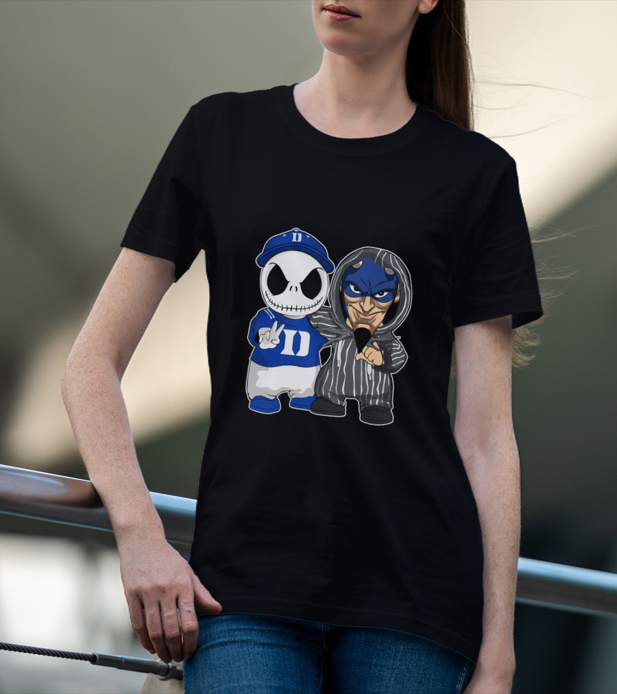 Duke Blue Devils Jack Skellington And Character In Striped T-Shirt