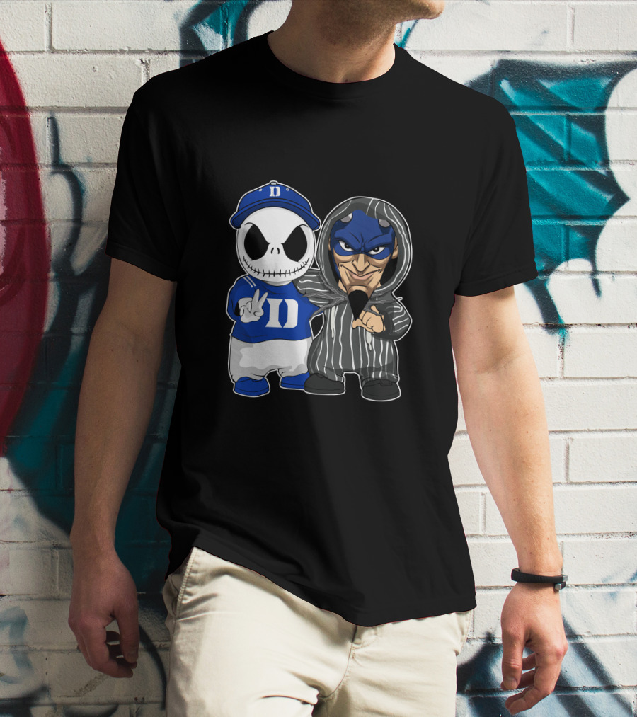 Duke Blue Devils Jack Skellington And Character In Striped T-Shirt