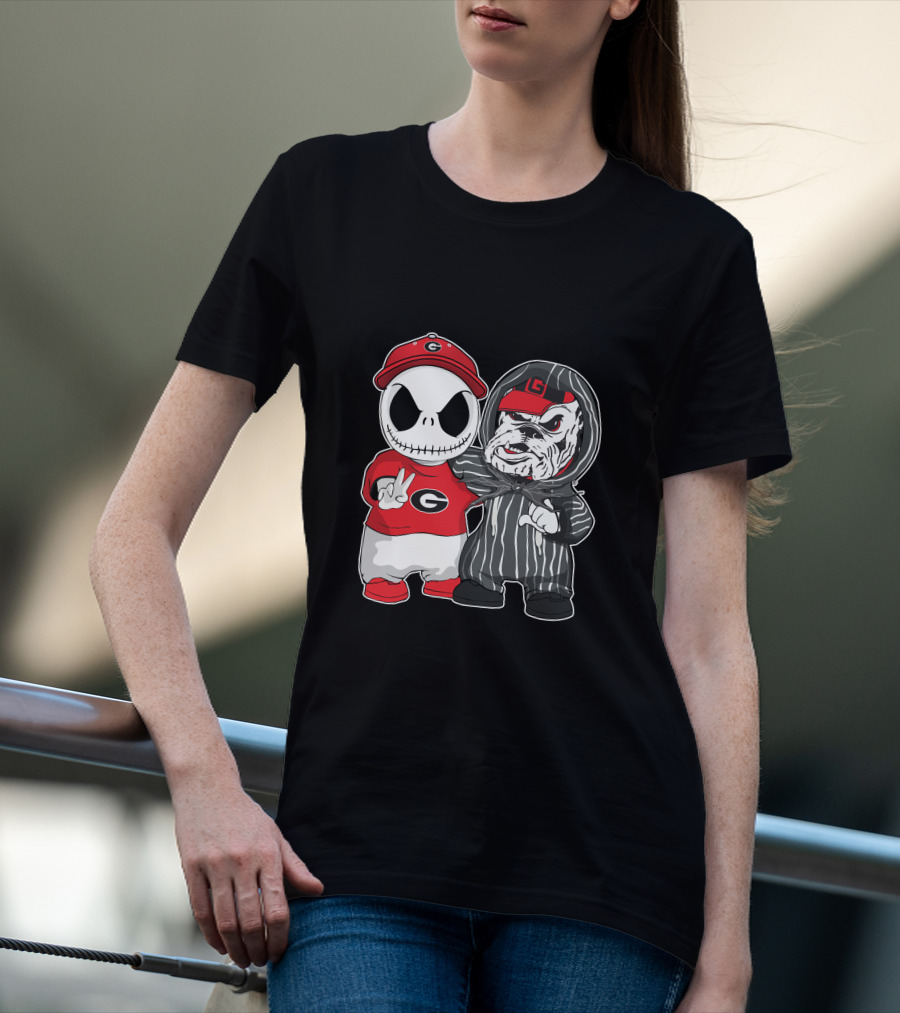 Georgia Bulldogs Jack Skellington And Uga Bulldog Fan T-Shirt