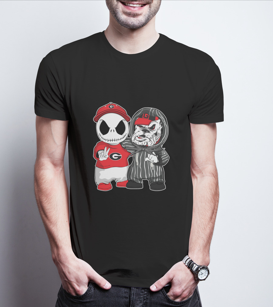 Georgia Bulldogs Jack Skellington And Uga Bulldog Fan T-Shirt