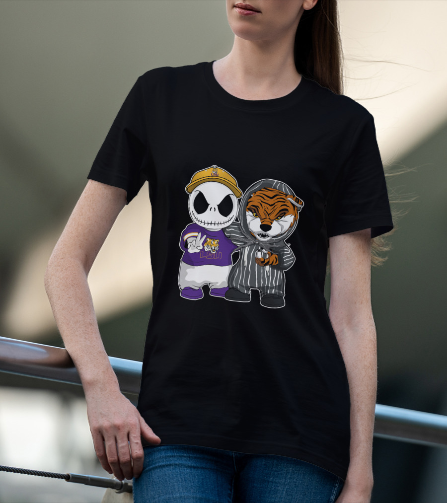 LSU Tigers Jack Skellington And Tiger Mascot Crossover T-Shirt