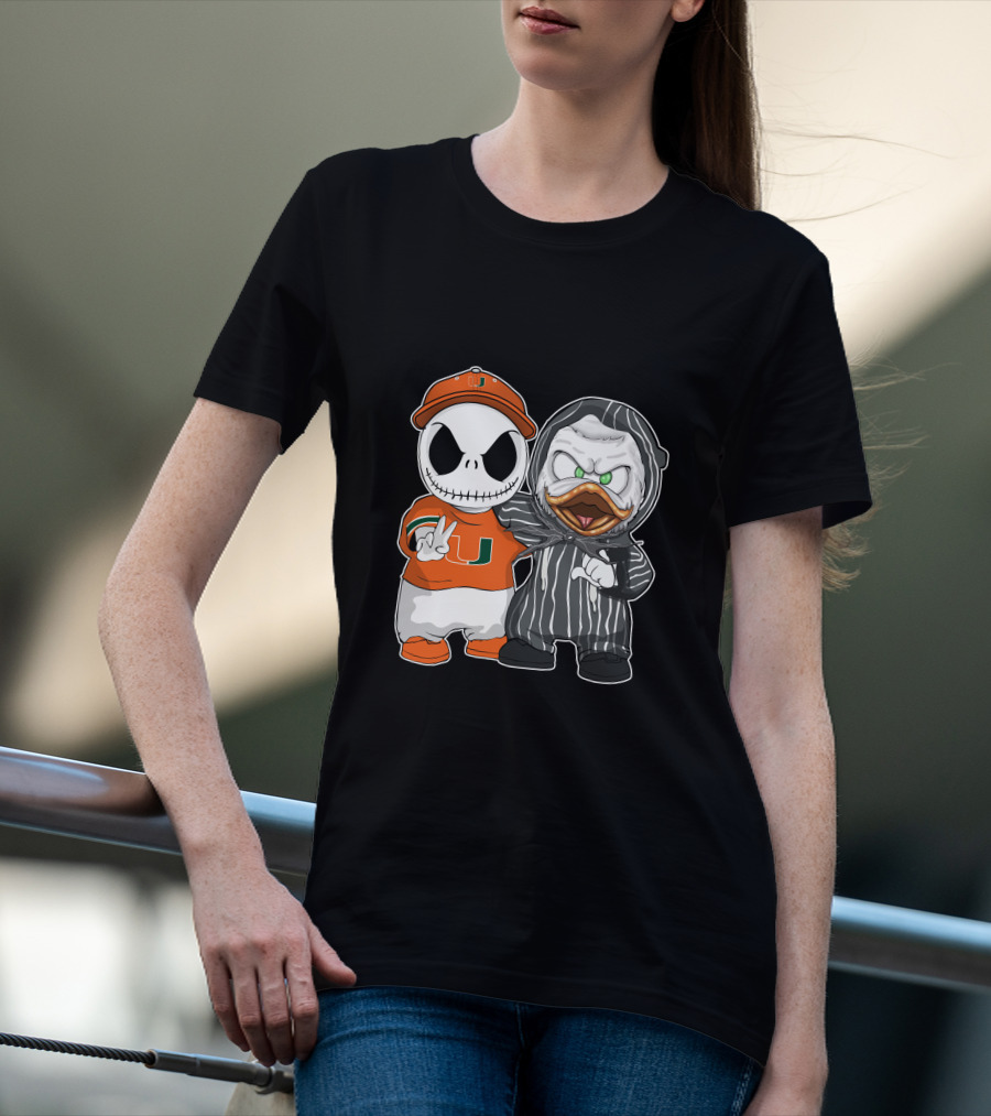 Miami Hurricanes Jack Skellington Oregon Ducks Crossover T-Shirt