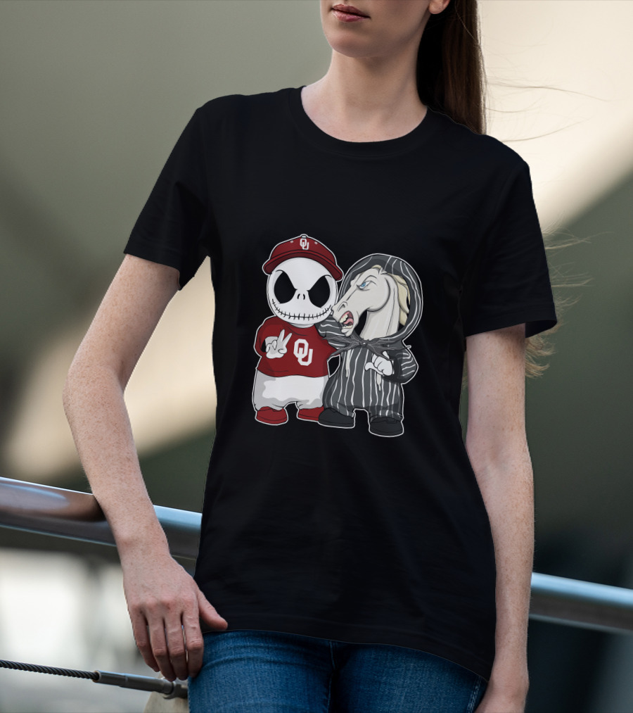 Oklahoma Sooners Jack Skellington And Nightmare Horse Team-Up T-Shirt