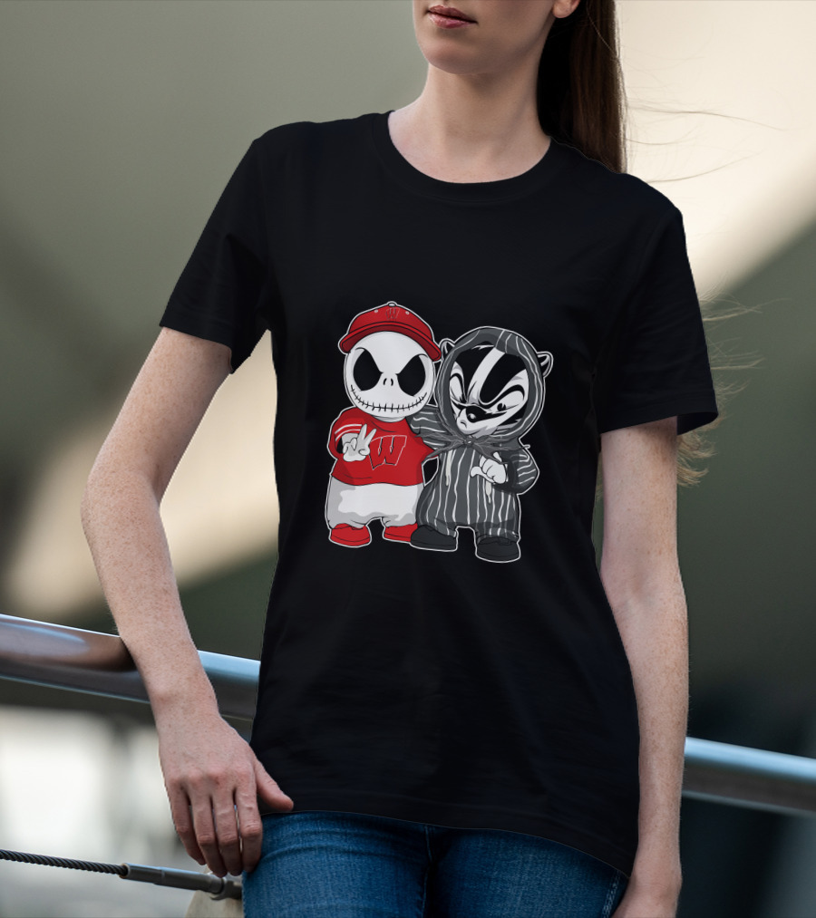 Wisconsin Badgers Jack Skellington And Bucky Badger Crossover T-Shirt