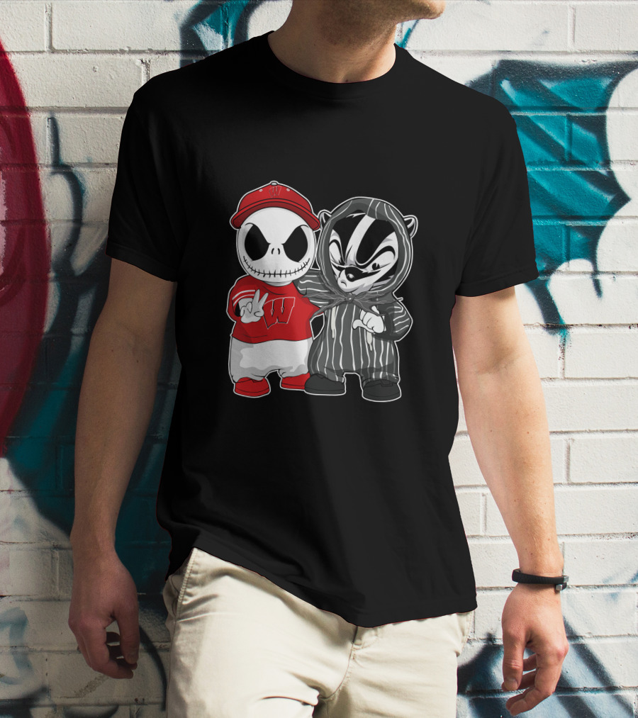 Wisconsin Badgers Jack Skellington And Bucky Badger Crossover T-Shirt