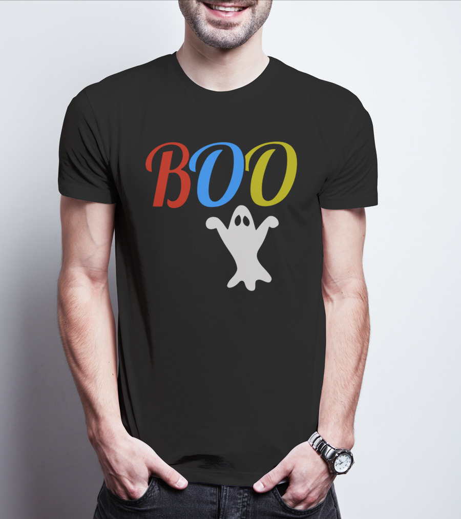 BOO Ghost Multicolor Halloween Spooky T-Shirt