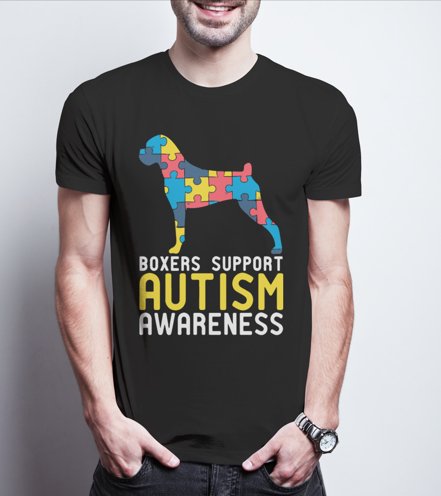 Boxers Support Autism Awareness Puzzle Dog T-Shirt