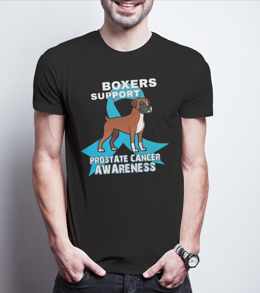 Boxers Support Prostate Cancer Awareness Ribbon Dog T-Shirt