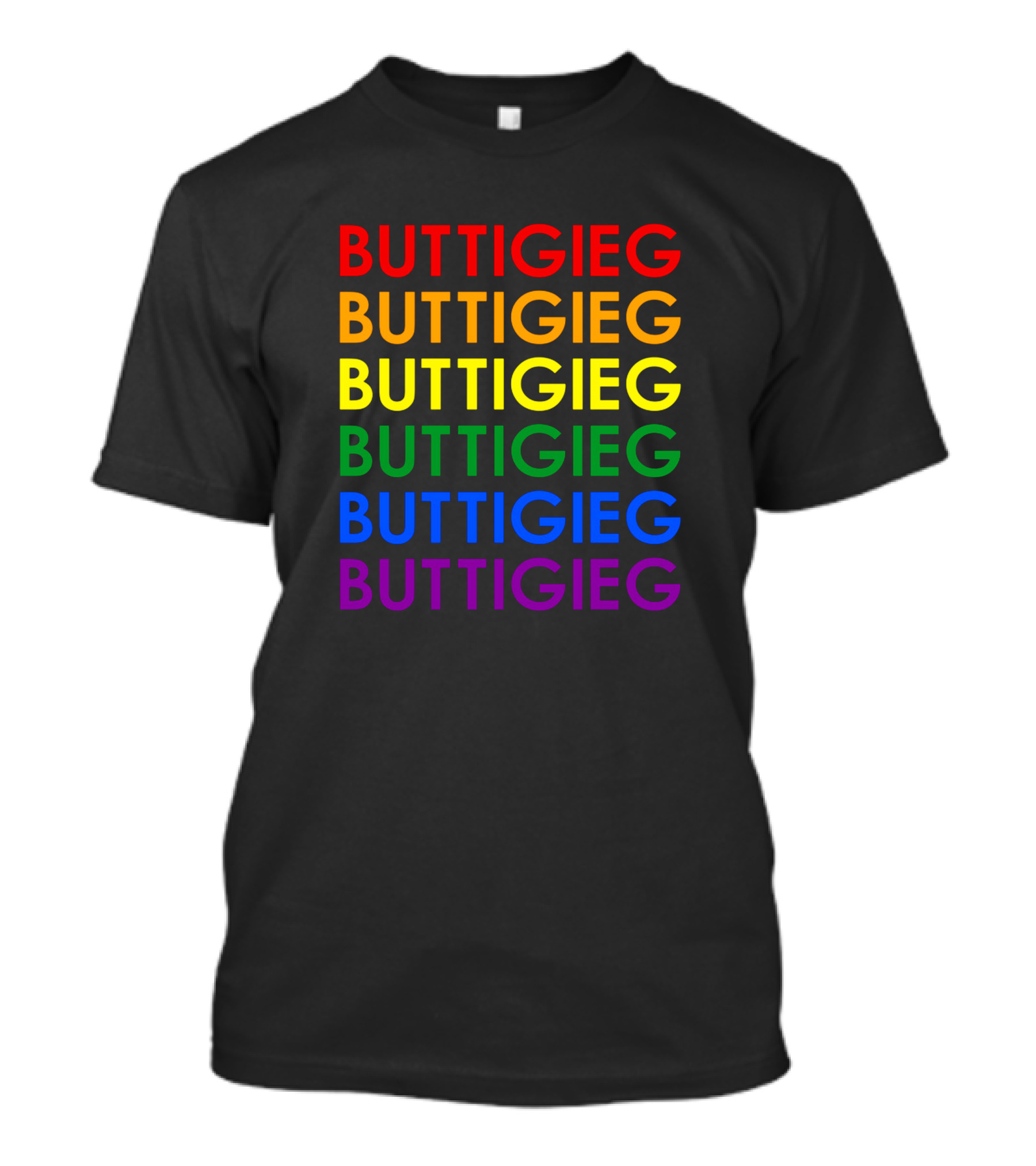 BUTTIGIEG Rainbow Pride Colors Text T-Shirt