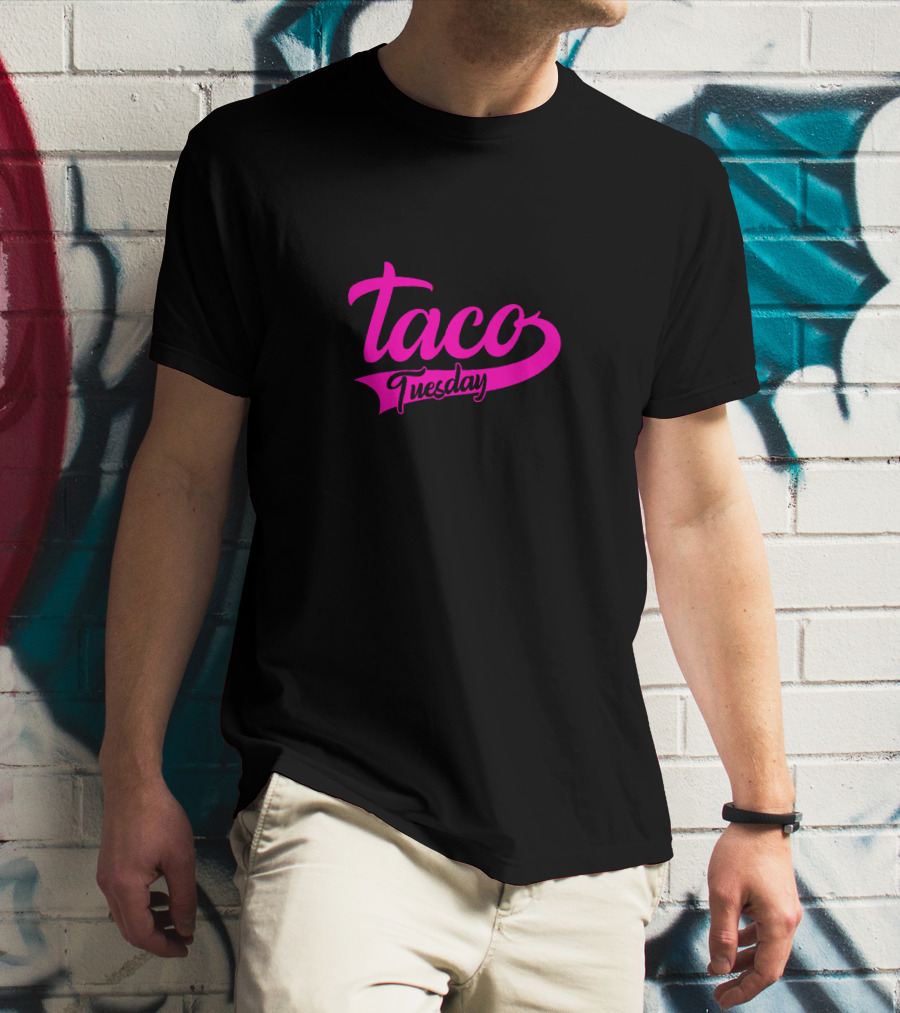 Taco Tuesday Pink Text Logo Bold Script T-Shirt