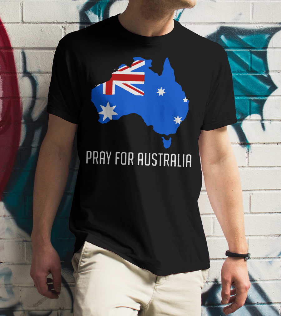 Pray For Australia Forest Fires Australia Map Flag Stars T-Shirt