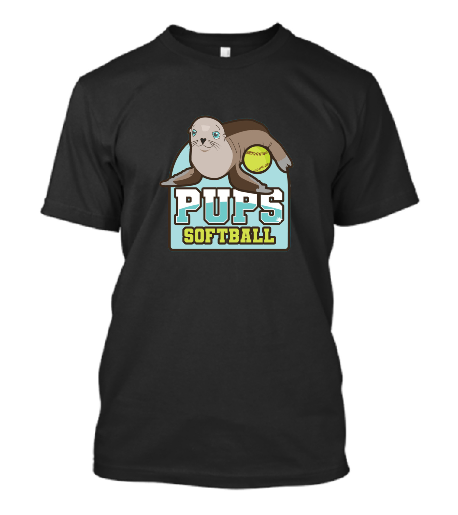 Pups Softball Seal With Yellow Ball T-Shirt