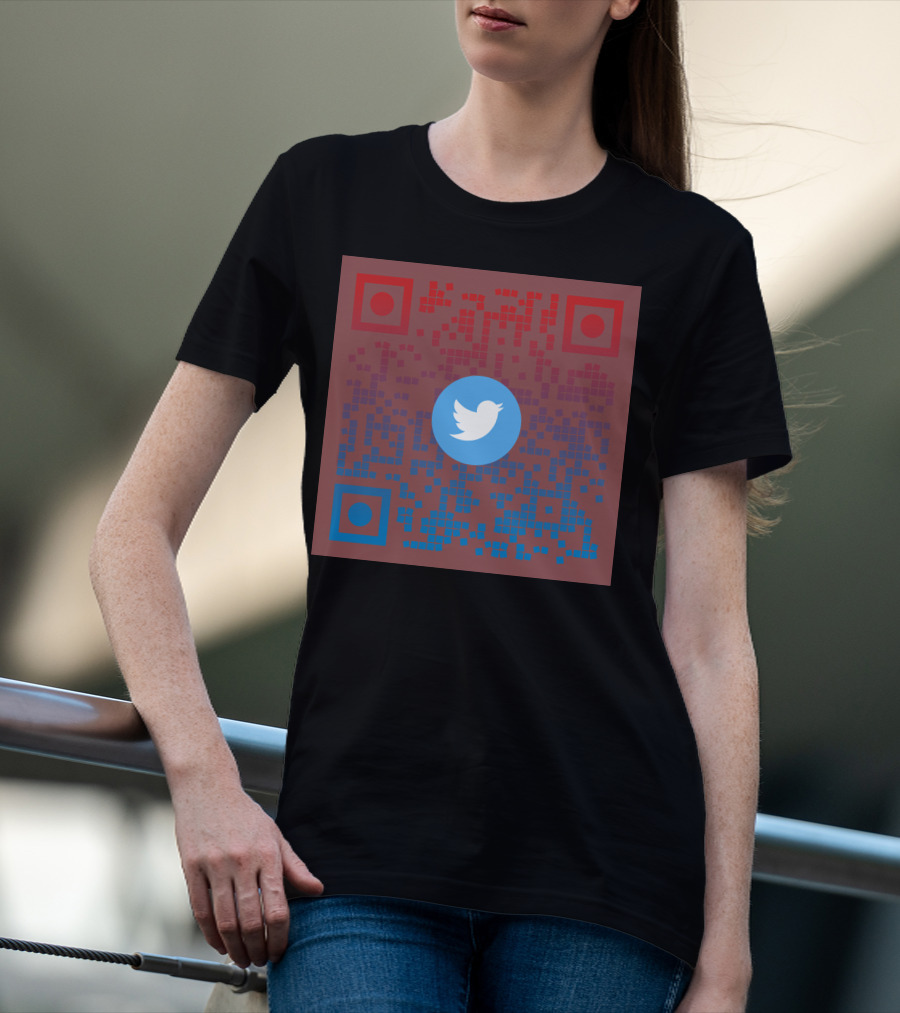 Twitter QR Code Red Blue Squares T-Shirt