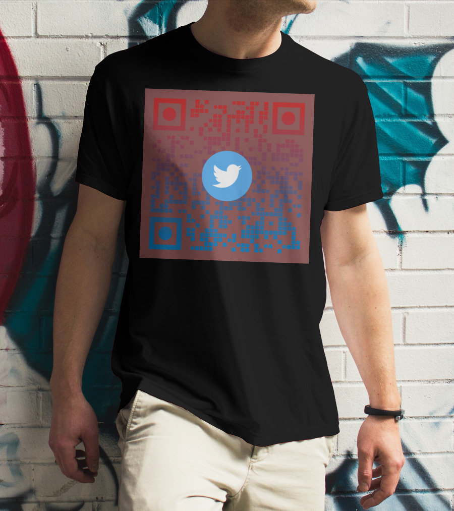 Twitter QR Code Red Blue Squares T-Shirt