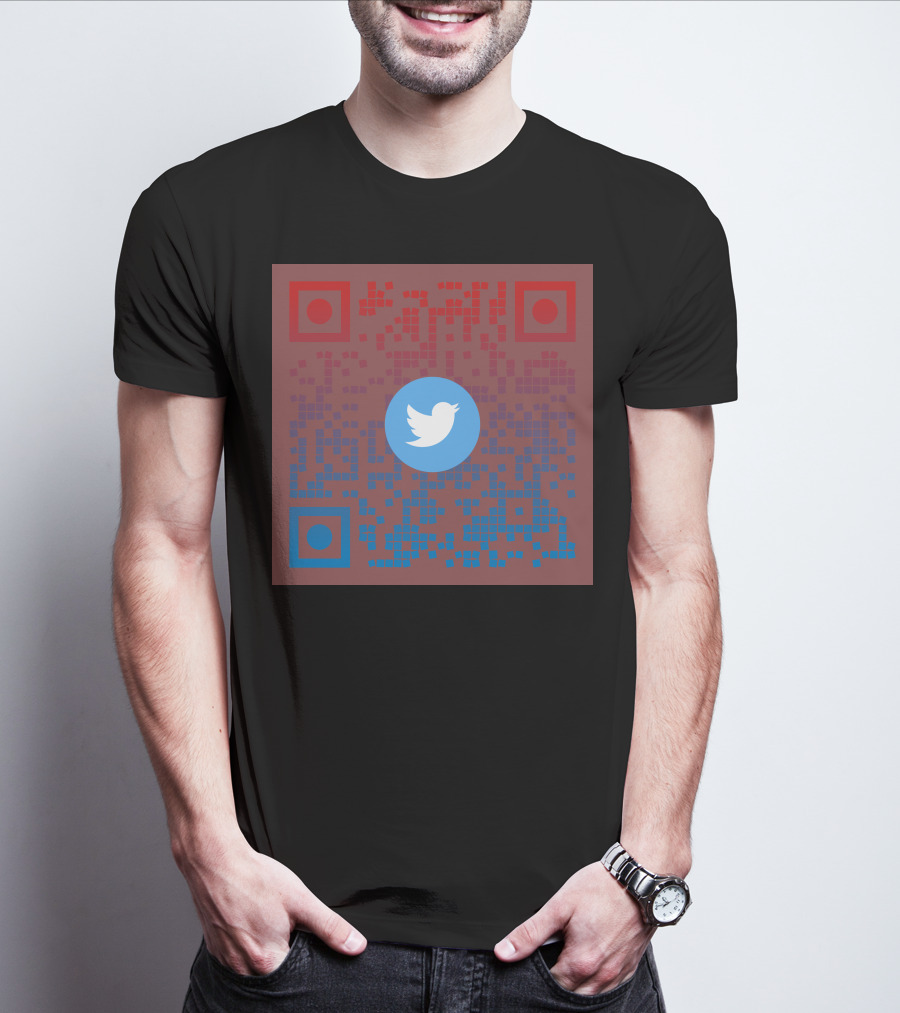 Twitter QR Code Red Blue Squares T-Shirt