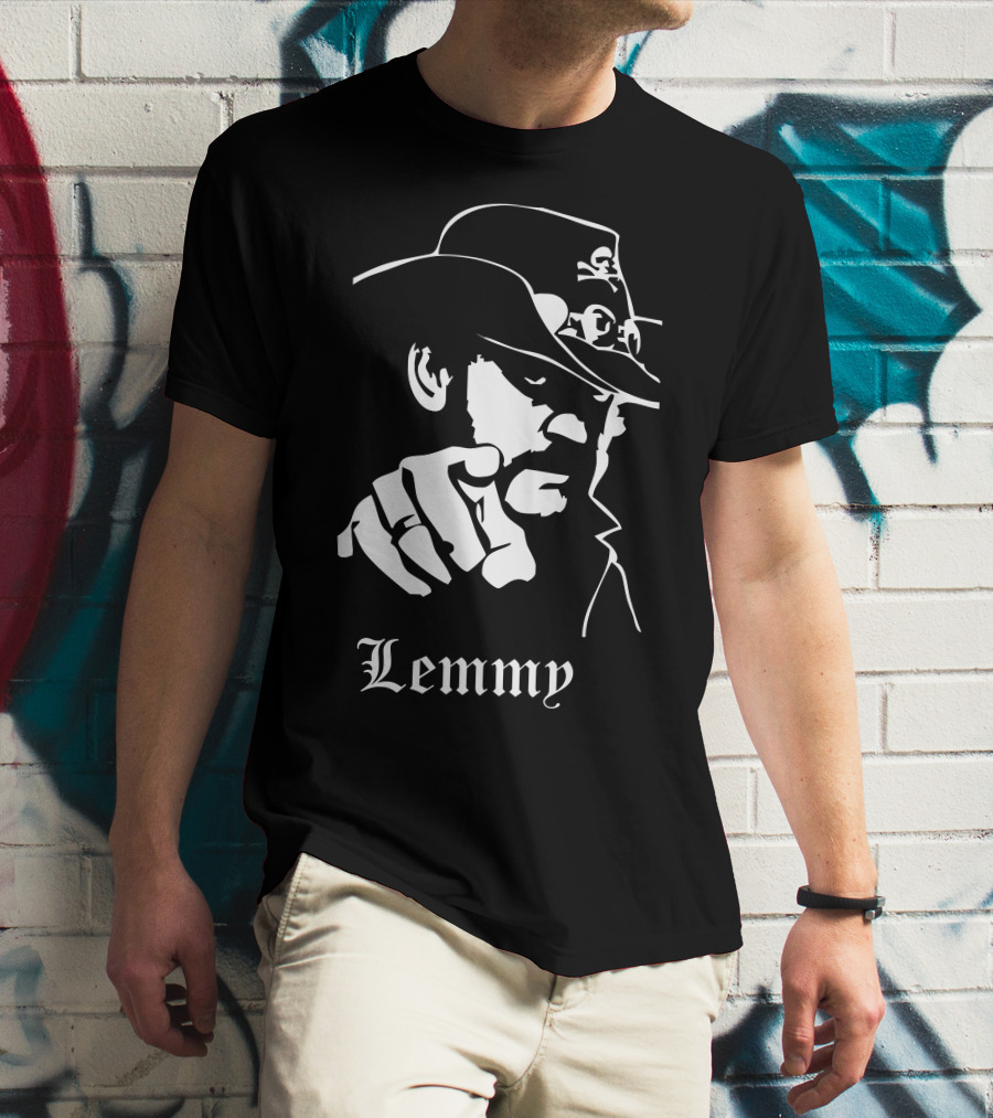 Lemmy Kilmister Memorial Tribute Iconic Figure With Hat And Crossbones T-Shirt