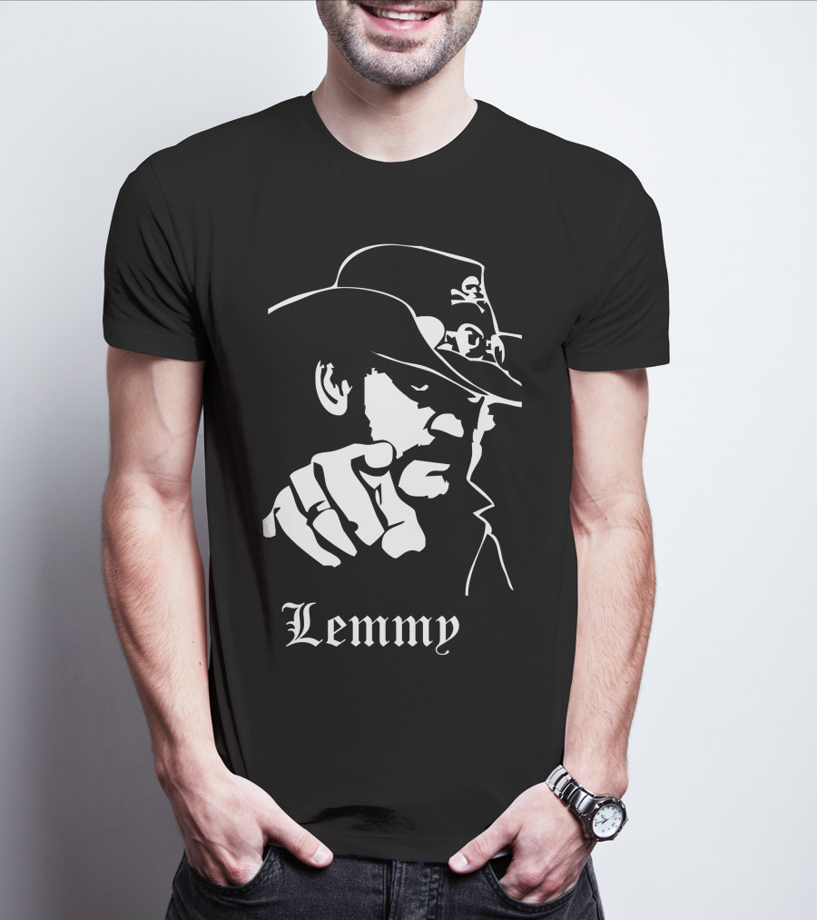 Lemmy Kilmister Memorial Tribute Iconic Figure With Hat And Crossbones T-Shirt