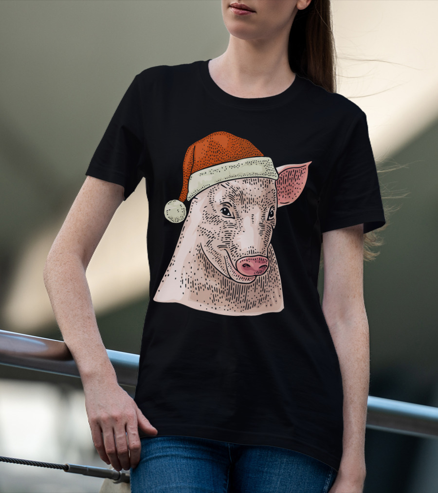 Pig In Santa Claus Cap Christmas T-Shirt
