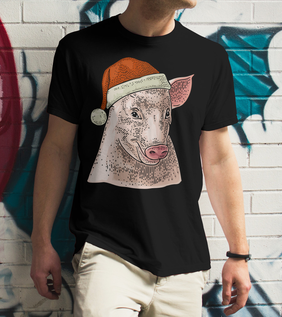 Pig In Santa Claus Cap Christmas T-Shirt