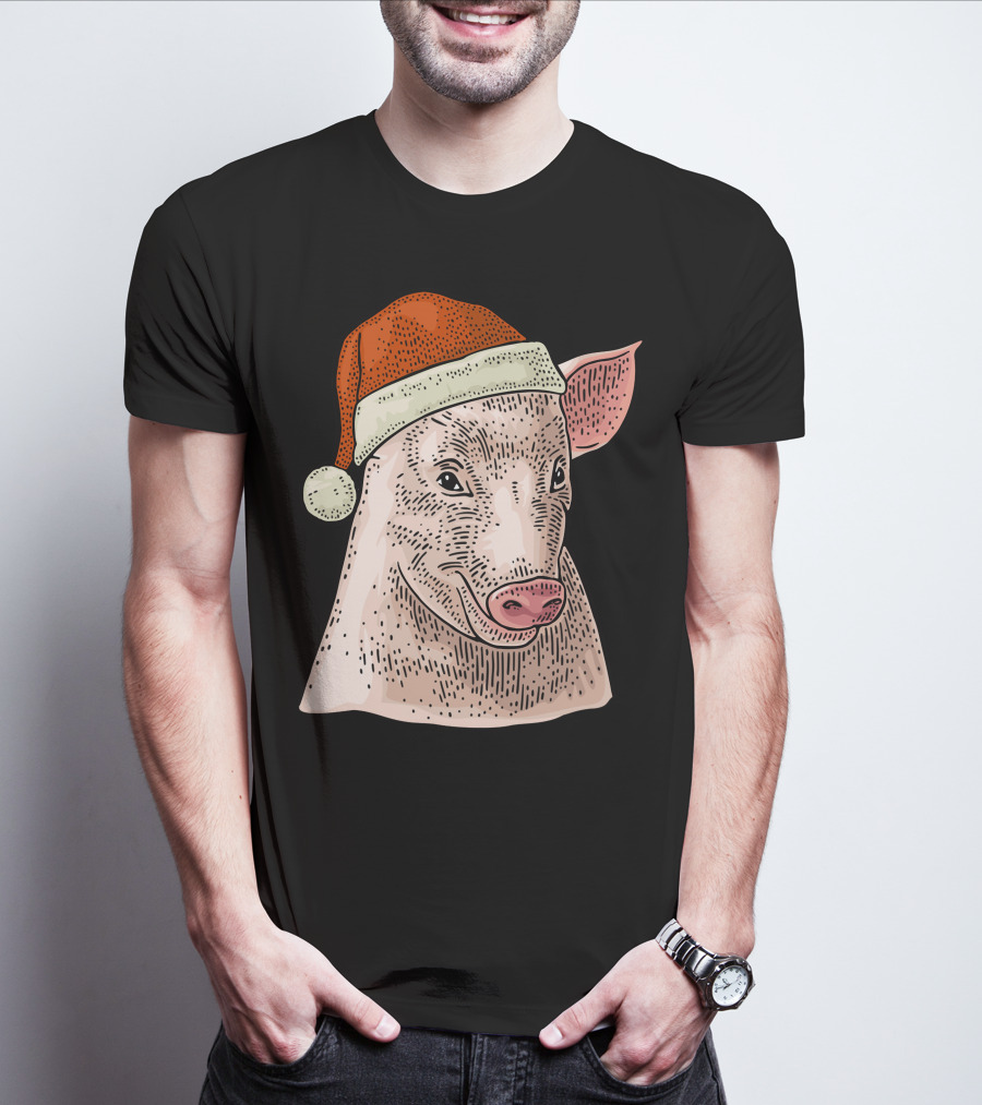 Pig In Santa Claus Cap Christmas T-Shirt