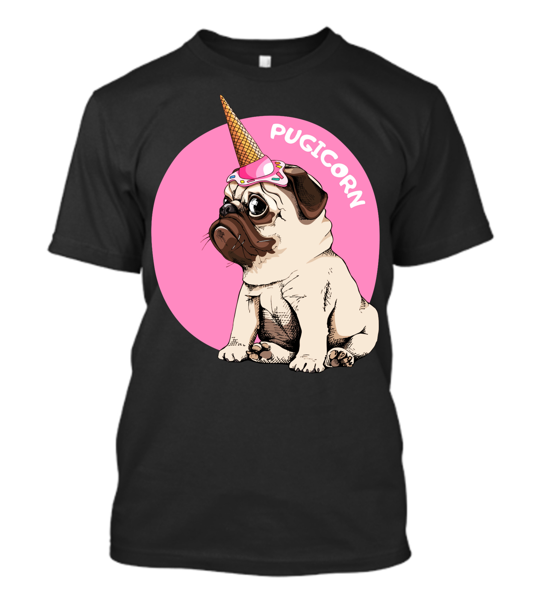 Pugicorn Ice Cream Cone Hat Cute Pug T-Shirt