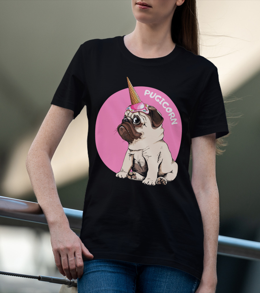 Pugicorn Ice Cream Cone Hat Cute Pug T-Shirt