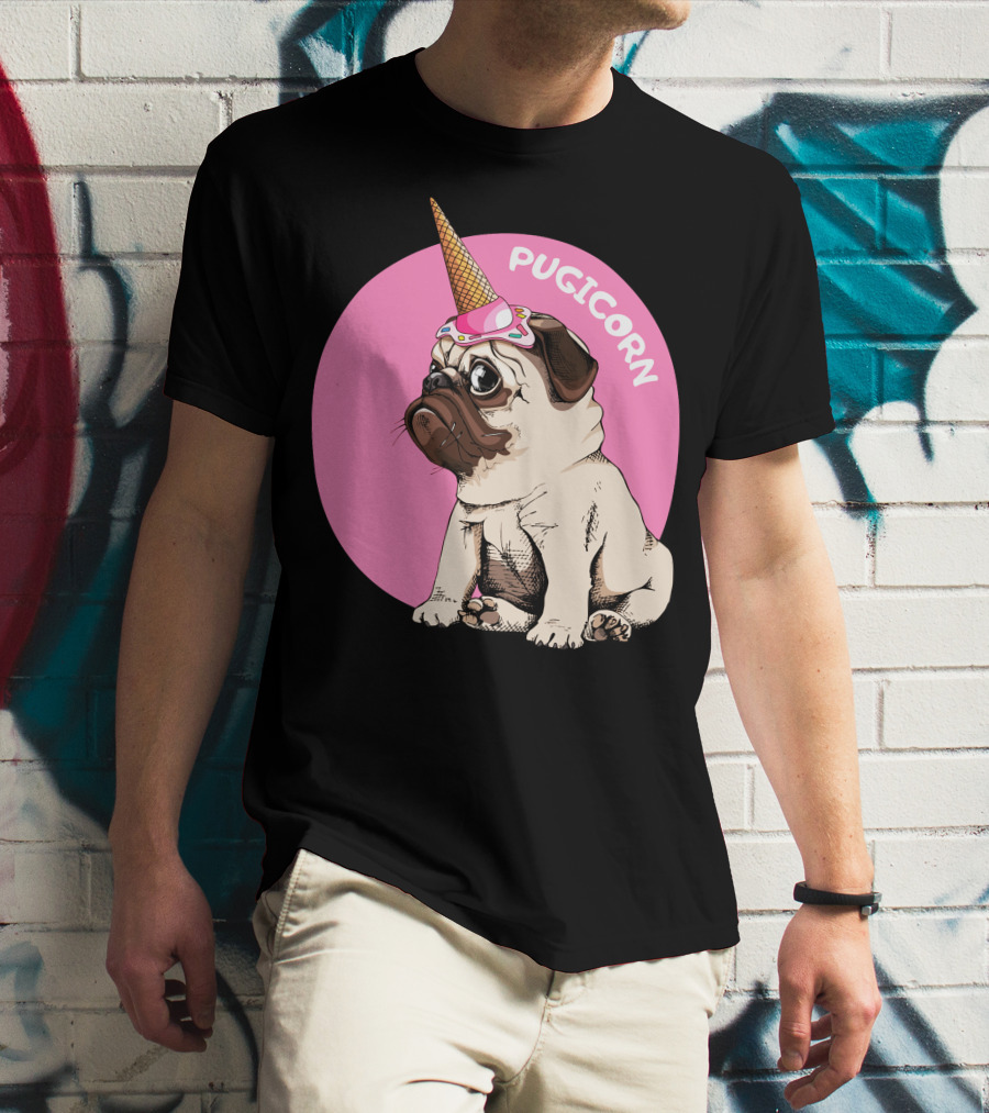 Pugicorn Ice Cream Cone Hat Cute Pug T-Shirt
