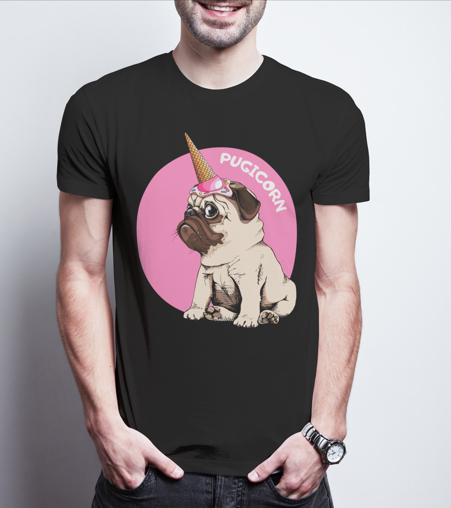 Pugicorn Ice Cream Cone Hat Cute Pug T-Shirt