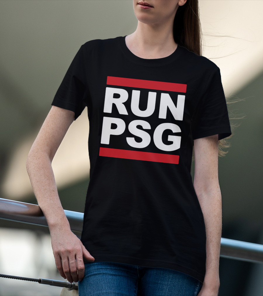 Run PSG Paris St Germain Fotbal Black Red Letters T-Shirt