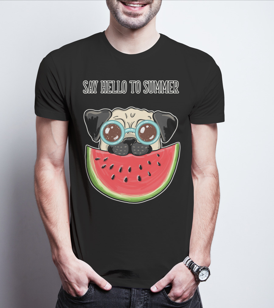 Say Hello To Summer Pug With Watermelon And Glasses T-Shirt